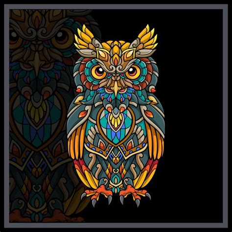 premium vector colorful owl mandala arts isolated  black background
