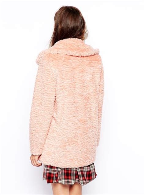 asos faux fur coat  teddy texture  pink lyst