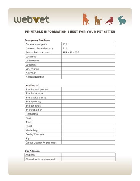 printable pet information sheet template