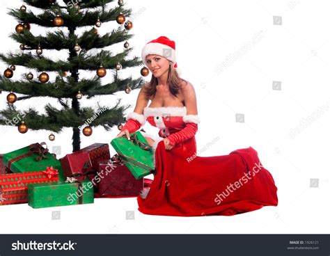 Sexy Ms Santa Claus Unloading Christmas Ts From Santas Bag And