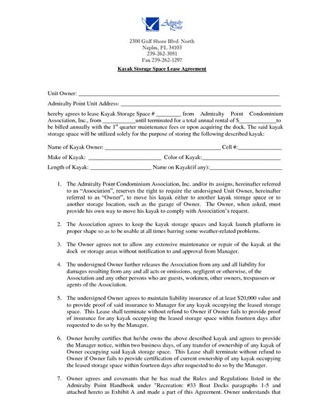 storage lease agreement  printable documents rental agreement