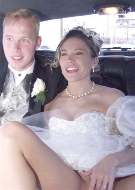 beautiful bride showing her pussy in the back of the car