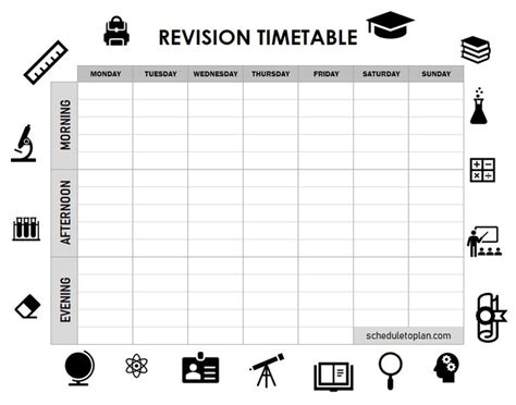 printable revision timetable template  school  college students