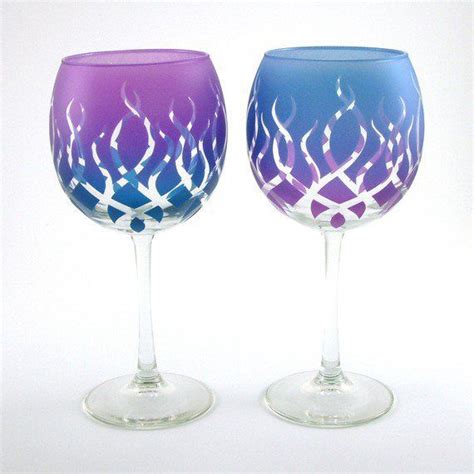 Wine Glasses Strands Pair Purple And Blue Alternating Custom