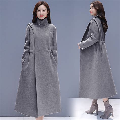 long wool coat women warm slim solid womens outerwear fashion winter