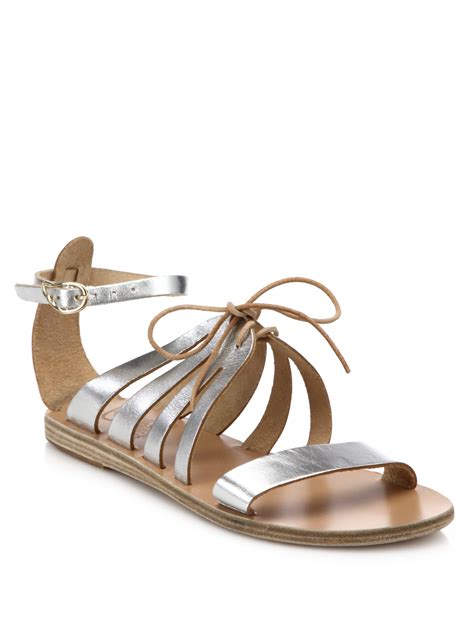 ancient greek sandals iphigenia metallic leather sandals  metallic lyst