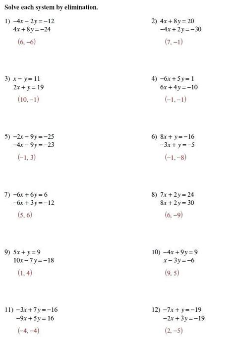 solving systems  equations  substitution worksheet algebra