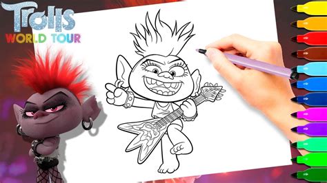 queen barb trolls world  colouring pages rock trolls art