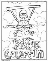 Bessie Coleman History Month Coloring Pages Printables Women Classroomdoodles Aviation Tricks Aerial sketch template