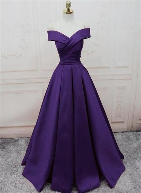 dark purple  shoulder satin long formal gown prom dresses cr  purple prom dress cute