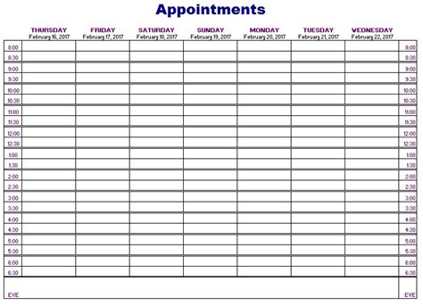 sample appointment schedule templates printable samples