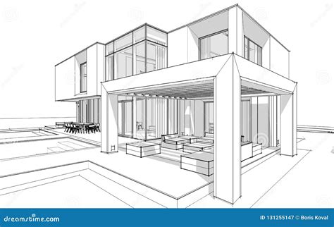 modern house drawing design     horizontally