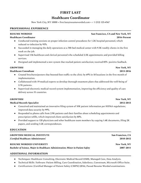 healthcare administrator resume    resume worded