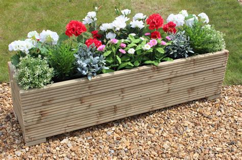 xx cm large wooden treated garden flower herb planter trough plant pot ebay