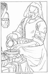 Vermeer Coloring Pages Milkmaid La Paintings Famous Laitiere Johannes Colouring Jan Drawings Line Painting Choose Board sketch template