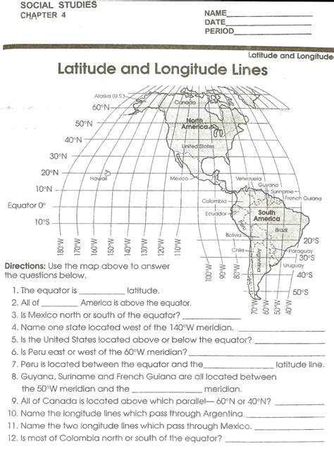 latitude  longitude worksheet kids history geography map worksheets