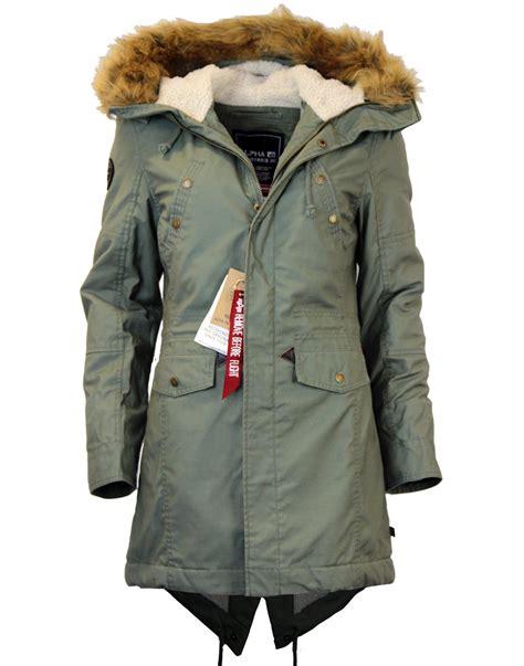 alpha industries hooded fishtail womens mod  parka  olive