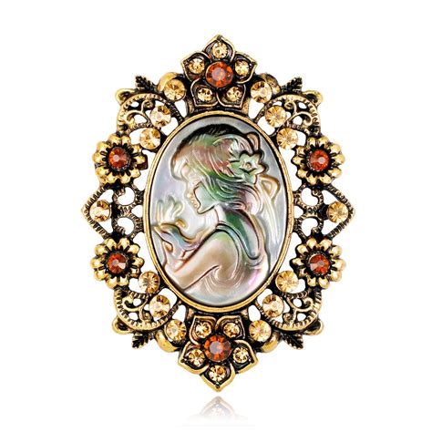 hollow out flower vintage style cameo beauty head brooch rhinestone