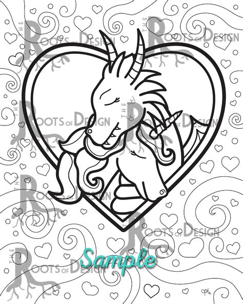 instant  coloring page dragon  unicorn  love etsy