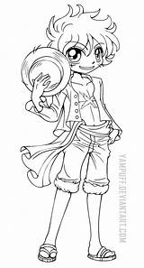 Luffy Lineart Yampuff Chibi Colorier Monkey Digi Linearts Coloriages Done Cupcake Pumpkin sketch template