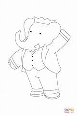 Babar Coloring Elephant Pages Waving Popular sketch template