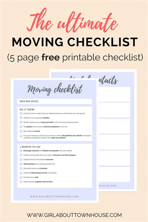 ultimate moving checklist  printable girl  townhouse