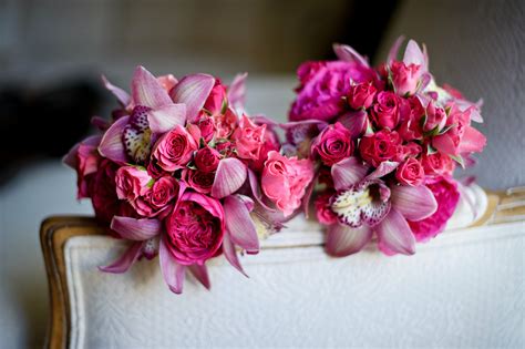 Hot Pink Orchid And Rose Bridesmaid Bouquets