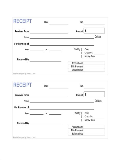 printable blank payment receipt template simple printable receipt