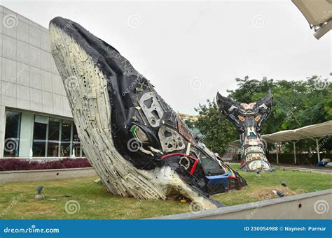 whale sculpture  aquatic gallery science city ahmedabad editorial