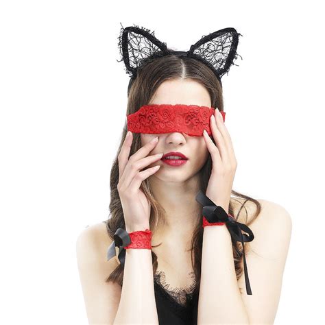 Sex Fetishs Toys Lace Red Blindfold Sexy Eye Mask Handcuffs A Set For