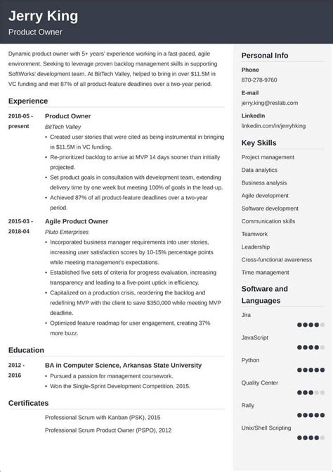 product owner resume template