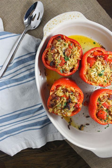 stuffed red peppers with orzo and chorizo keys to the cucina