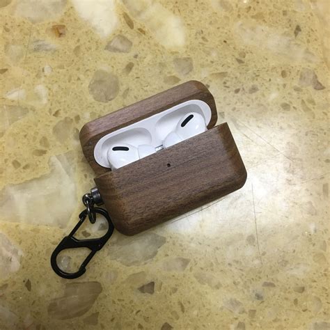 custom wooden airpod pro case  metal hook keychain apple etsy
