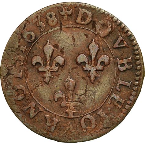 monnaie france louis xiii double tournois  tb cuivre gadoury tb