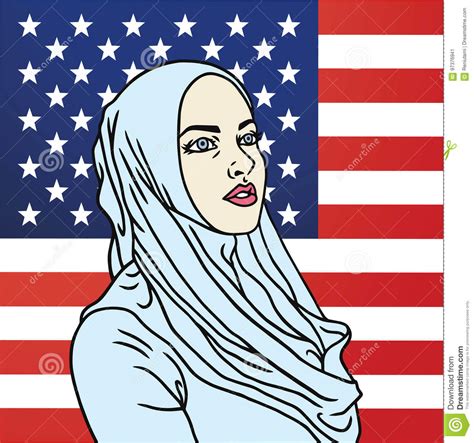 Hijab Moslem Amerikanerin Hintergrund Der Amerikanischen Flagge Knall