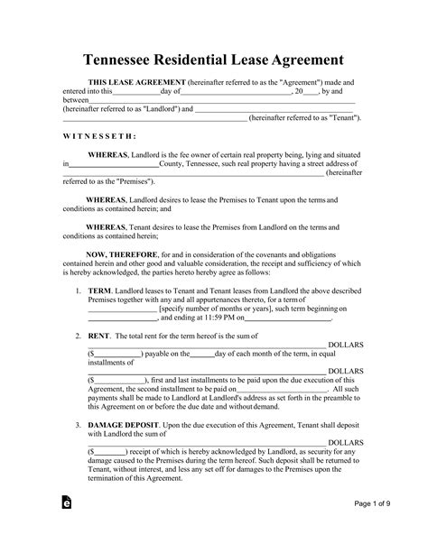 missouri residential lease agreement template  printable