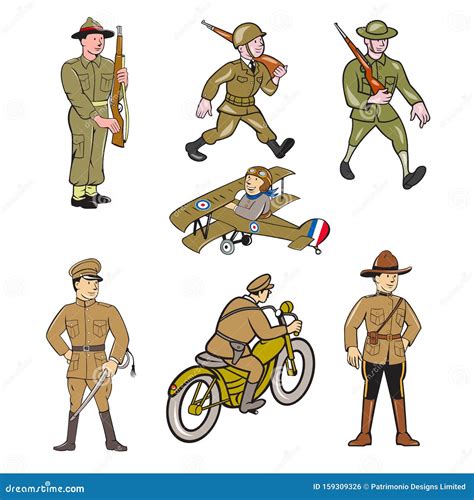 world war  soldier cartoon set stock illustration illustration