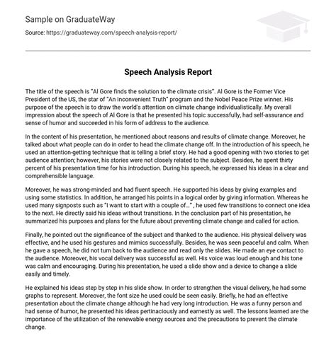speech analysis report  words  essay   graduateway