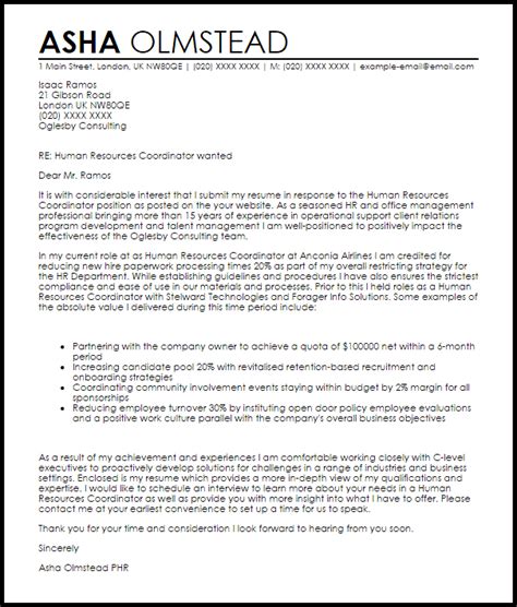 hr professional consultant cover letter