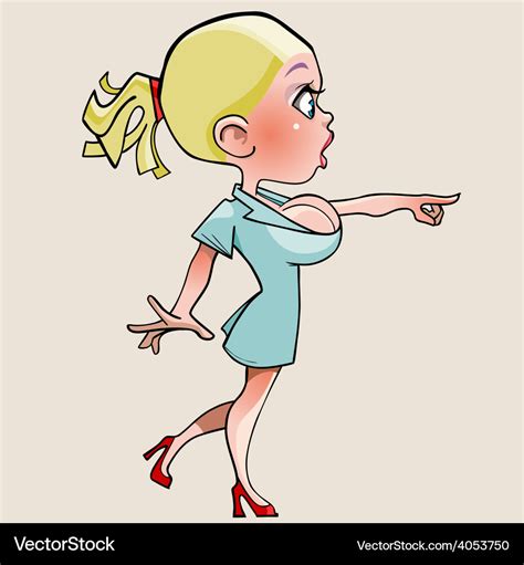 Cartoon Girl With Big Breasts In Amazement Shows Vector Image