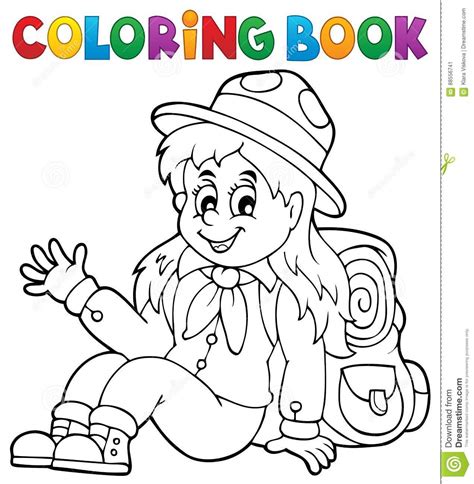 coloring book scout girl theme  stock vector illustration  scout