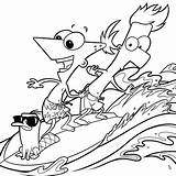 Coloring Ferb Pages Disney Summer Phineas Kids Sheets Color Surf Printable Colouring Cartoon Print Family Cute Fun Surfs Perry Platypus sketch template