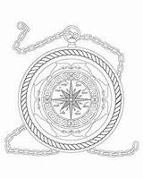 Coloring Compass Pages Nautical Adult Printable Pirate Rose Rope Dolphins Fantasy Fish sketch template