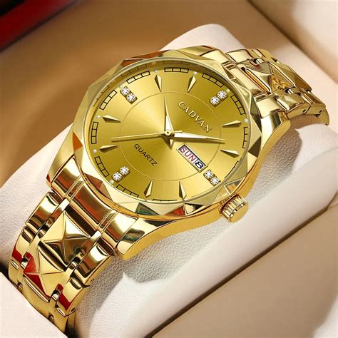 cadvan gouden luxe heren horloges zakelijk topmerk man horloge rvs waterdicht lichtgevende datum