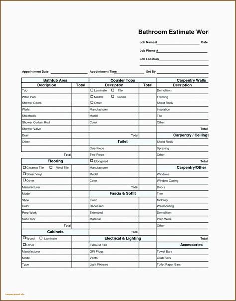 printable bathroom remodel checklist template