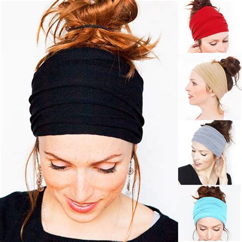 womens fashion solid color stretch headbands basic wide headband