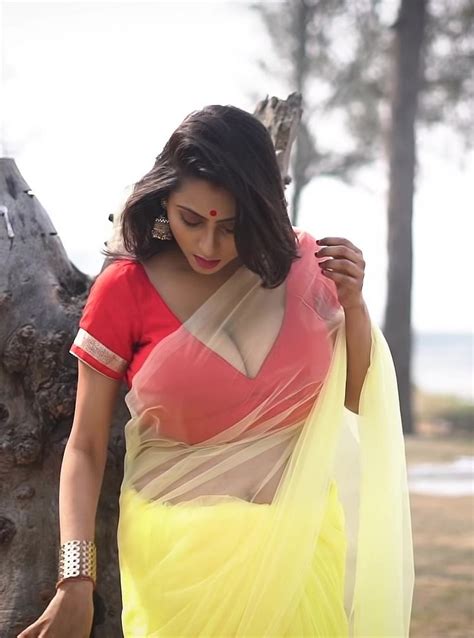 bengali maria aunty hot open cut blouse exposing huge boobs transparent saree visible indian