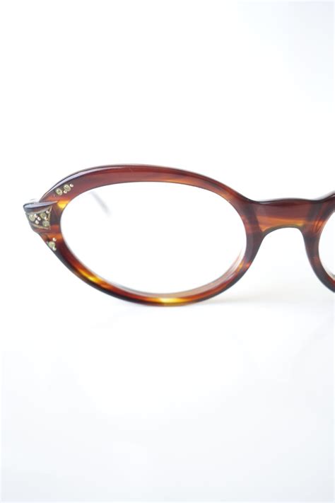 Rhinestone Tortoiseshell Oval Eyeglasses Vintage Womens 1960s Mod