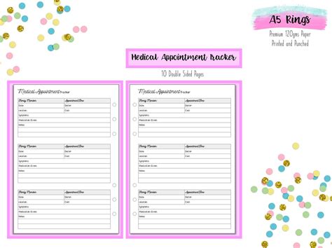 medical appointment tracker inserts   filofax large etsy