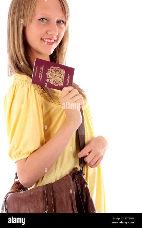 Teenage Girl Holding Passport Showing Travelling Holiday Hi Res Stock
